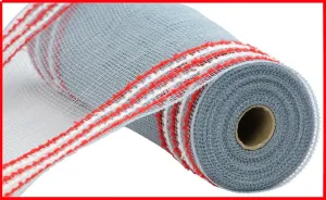 10.25"X10Yd Drift/Pp Wide Border Mesh  Grey/Red/White  RY8116N4