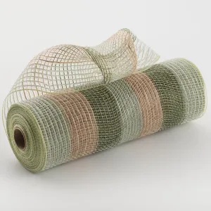 10" Burlap Deco Mesh: Moss, Sage & Natural Jute Stripes