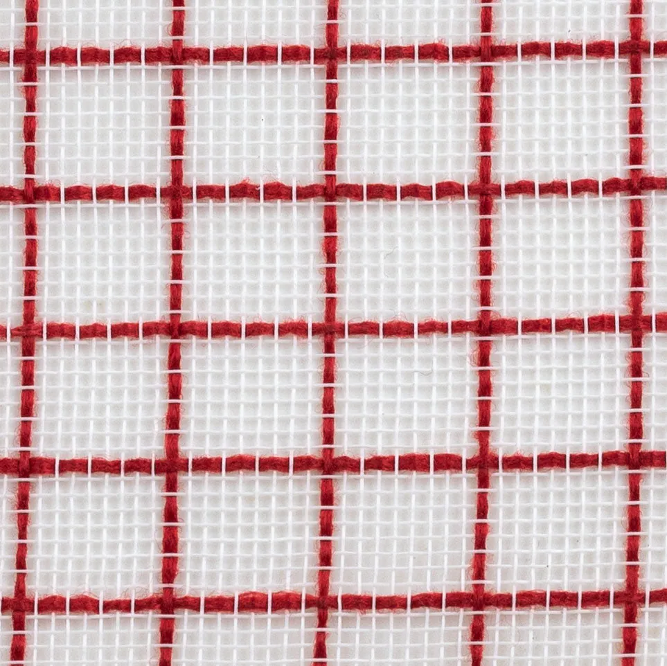 10" Fabric Fine Weave Check Mesh: White with Red