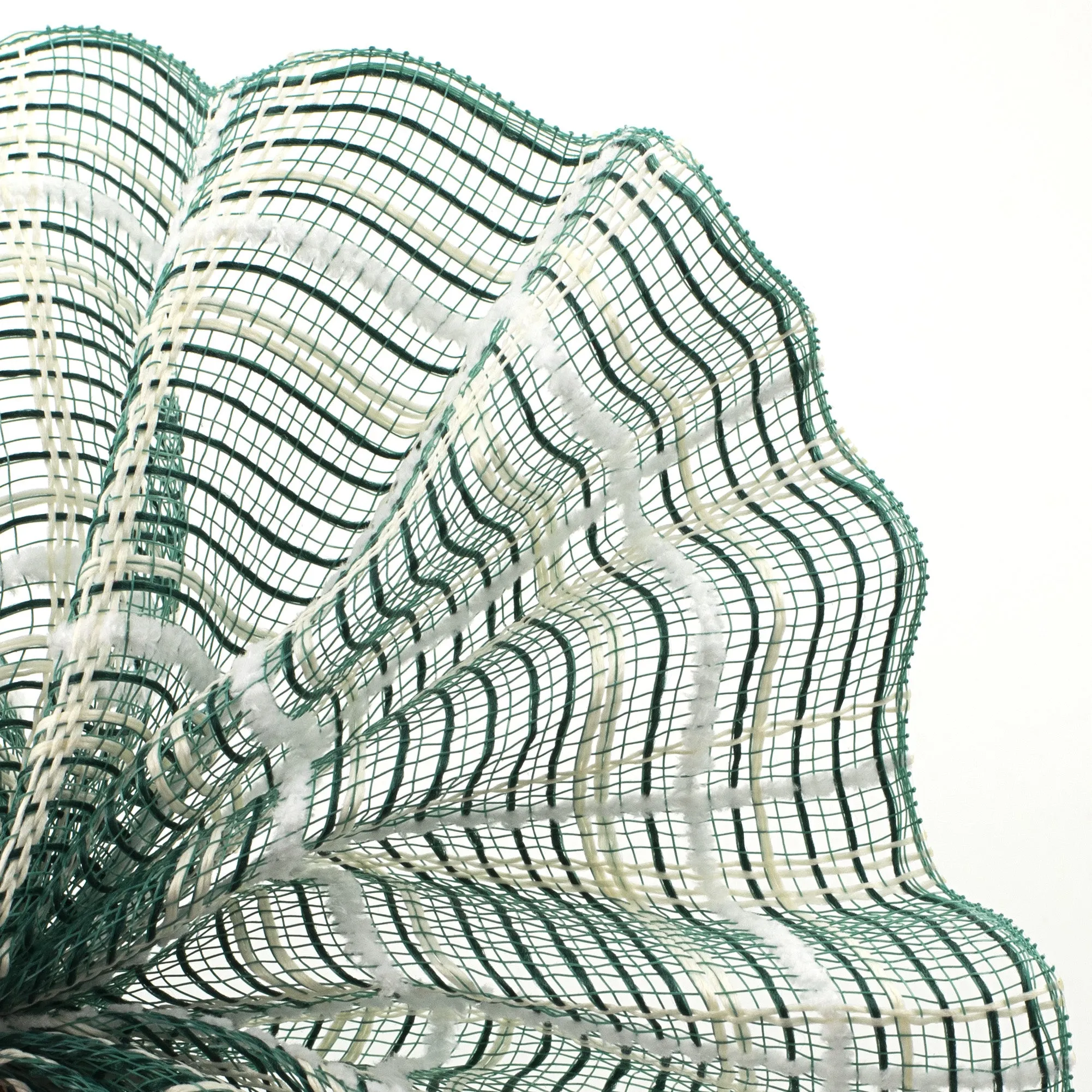 10" Fabric Plaid Mesh: Green Jute, Cream & White Fuzz