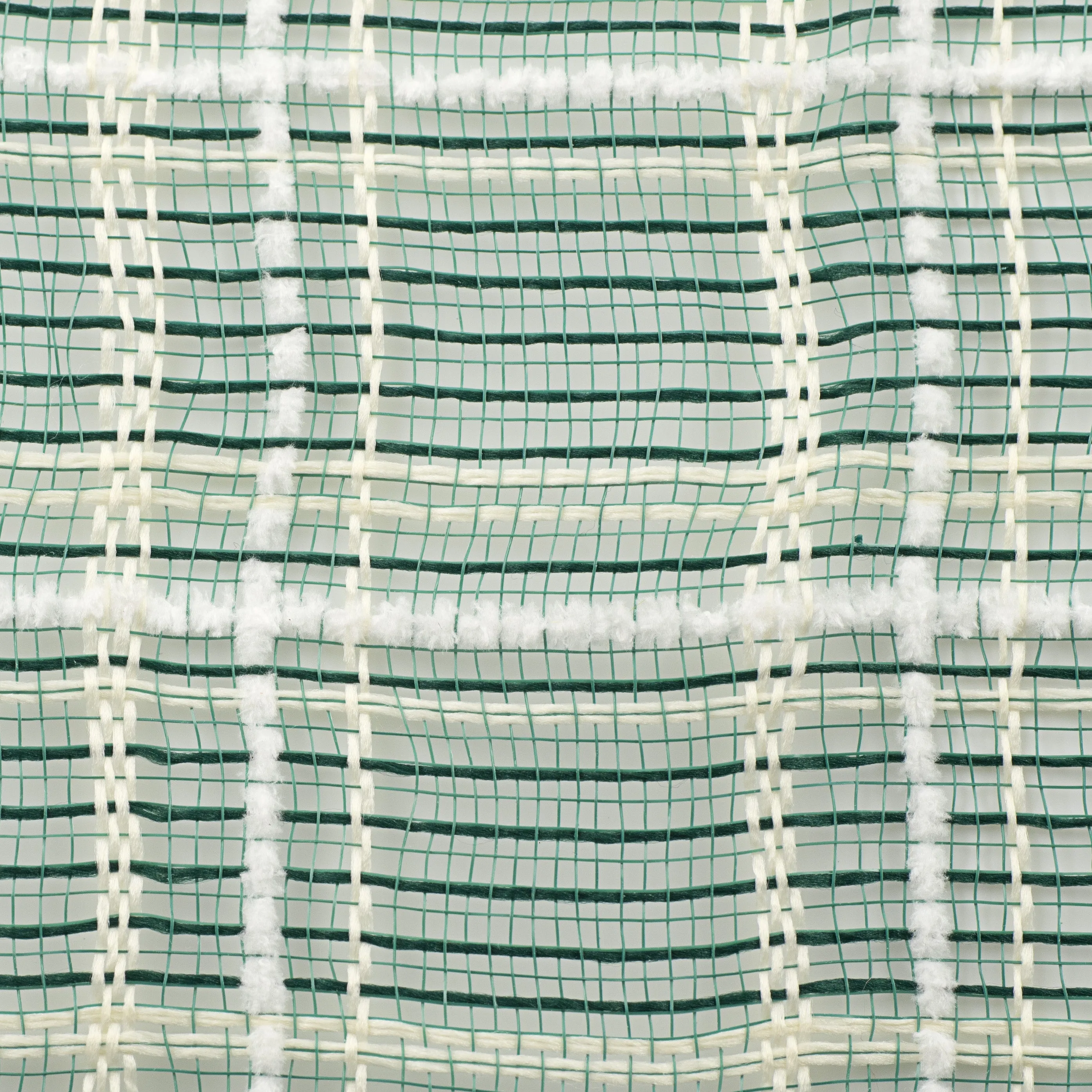 10" Fabric Plaid Mesh: Green Jute, Cream & White Fuzz