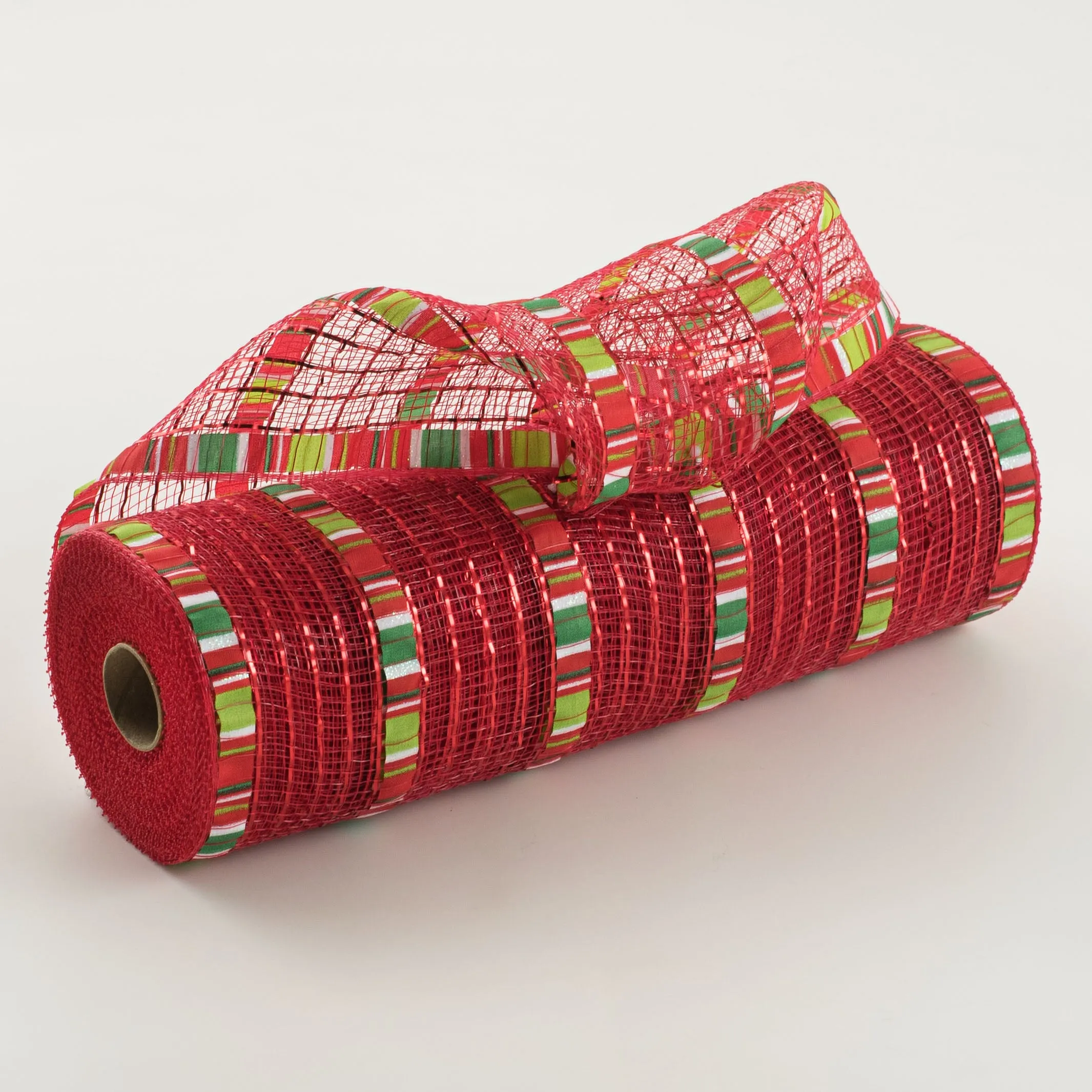 10" Patterned Mesh: Red Metallic & Christmas Print