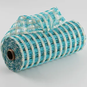 10" Poly Burlap Check Mesh: Turquoise & Cream