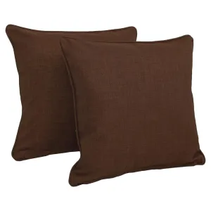 18-inch Double-corded Solid Outdoor Spun Polyester Square Throw Pillows with Inserts (Set of 2), Cocoa