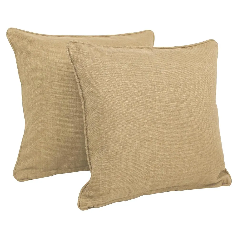 18-inch Double-corded Solid Outdoor Spun Polyester Square Throw Pillows with Inserts (Set of 2), Sandstone