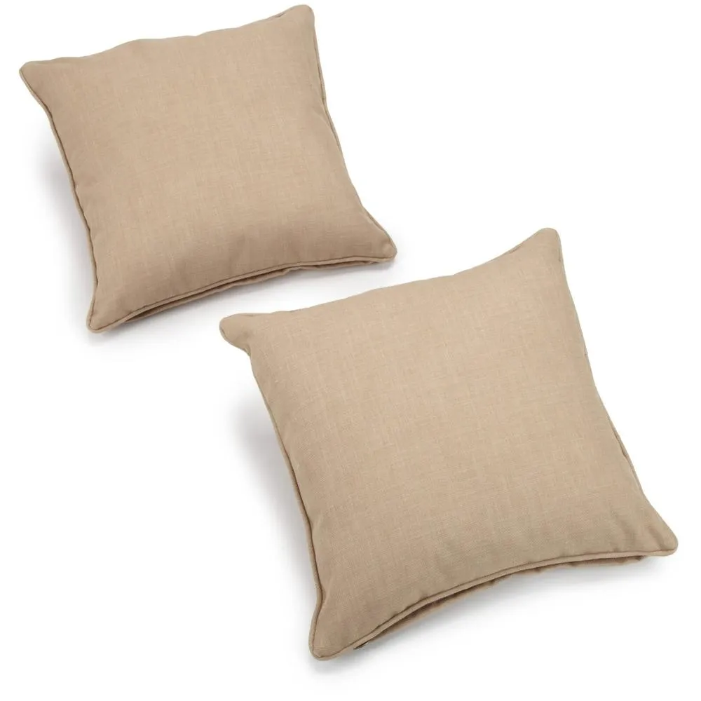 18-inch Double-corded Solid Outdoor Spun Polyester Square Throw Pillows with Inserts (Set of 2), Sandstone