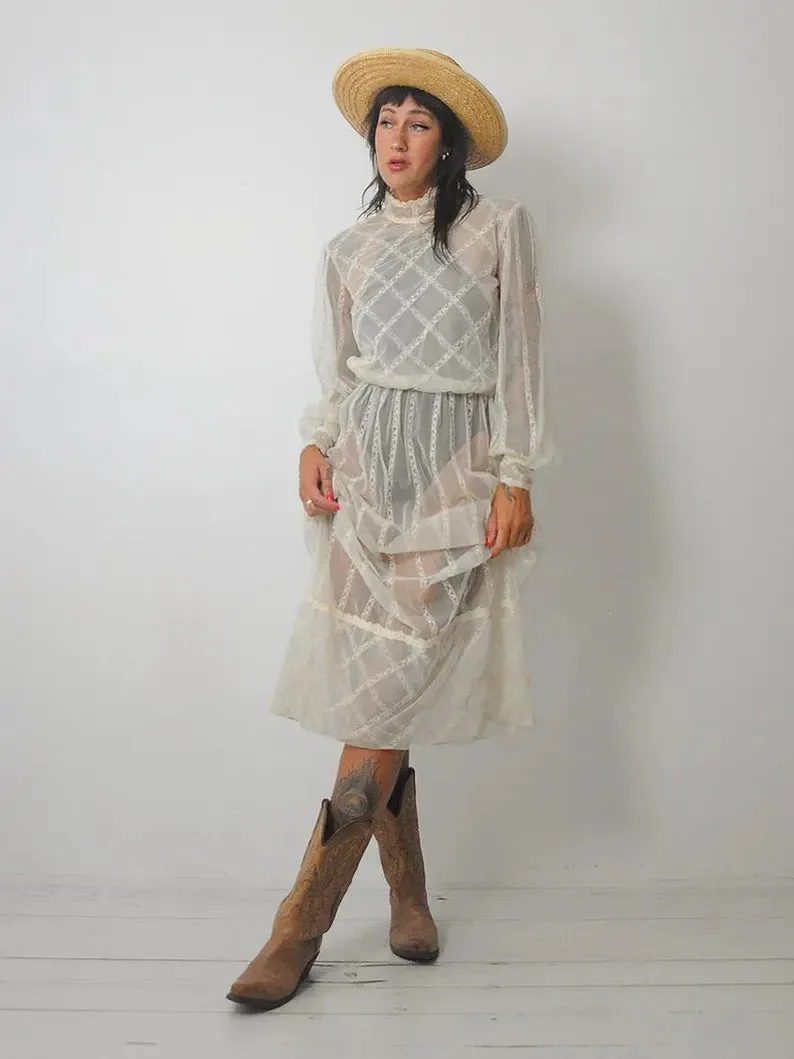 1970's Ivory Sheer Netted Dress