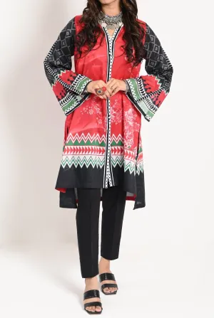 1PC | LAWN BOLD RED WITH STRIKING BLACK AND GEOMETRICC PATTERNS KURTI |RTW