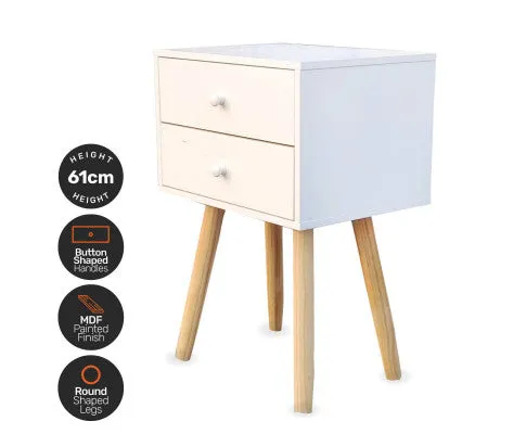 2 Drawer Side Table Sleek Modern & Stylish Neutral Design 61cm