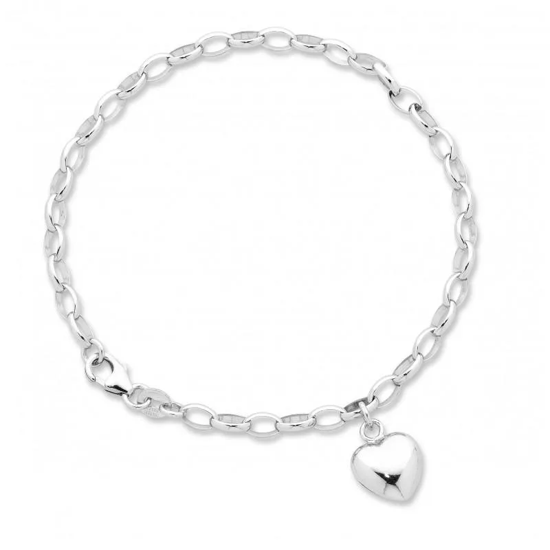 9ct White Gold Silver Infused Heart Charm Bracelet