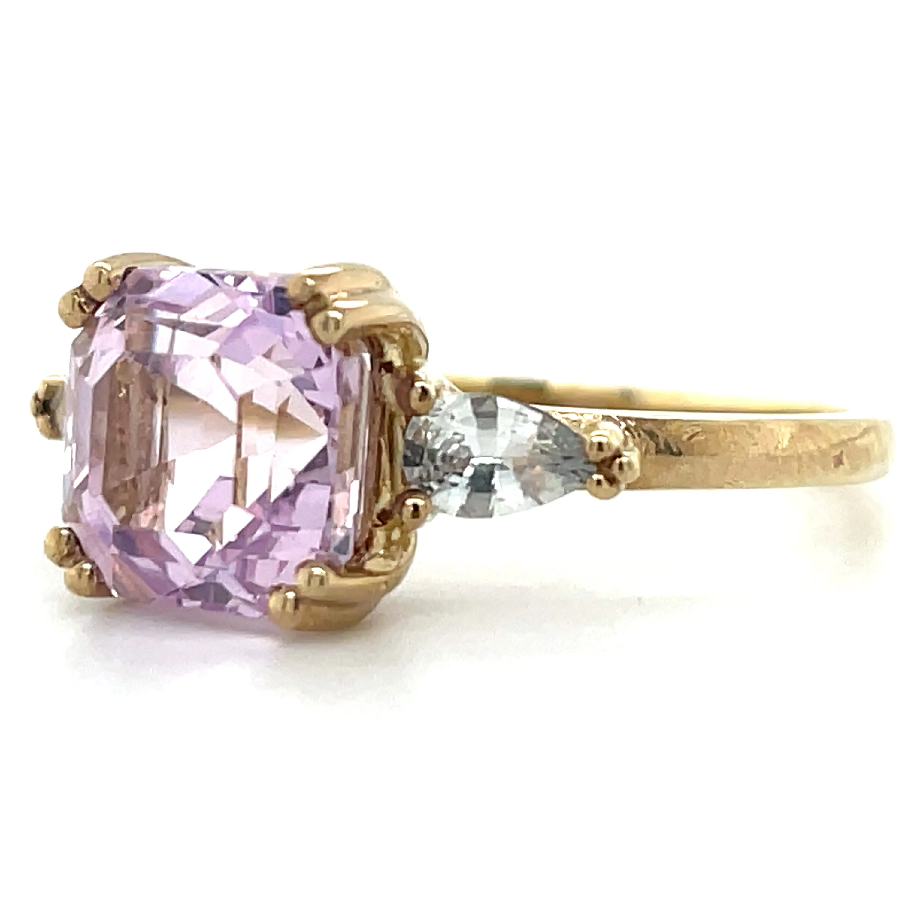 9ct Yellow Gold Earth Grown 2.3ct Kunzite & White Sapphire Ring