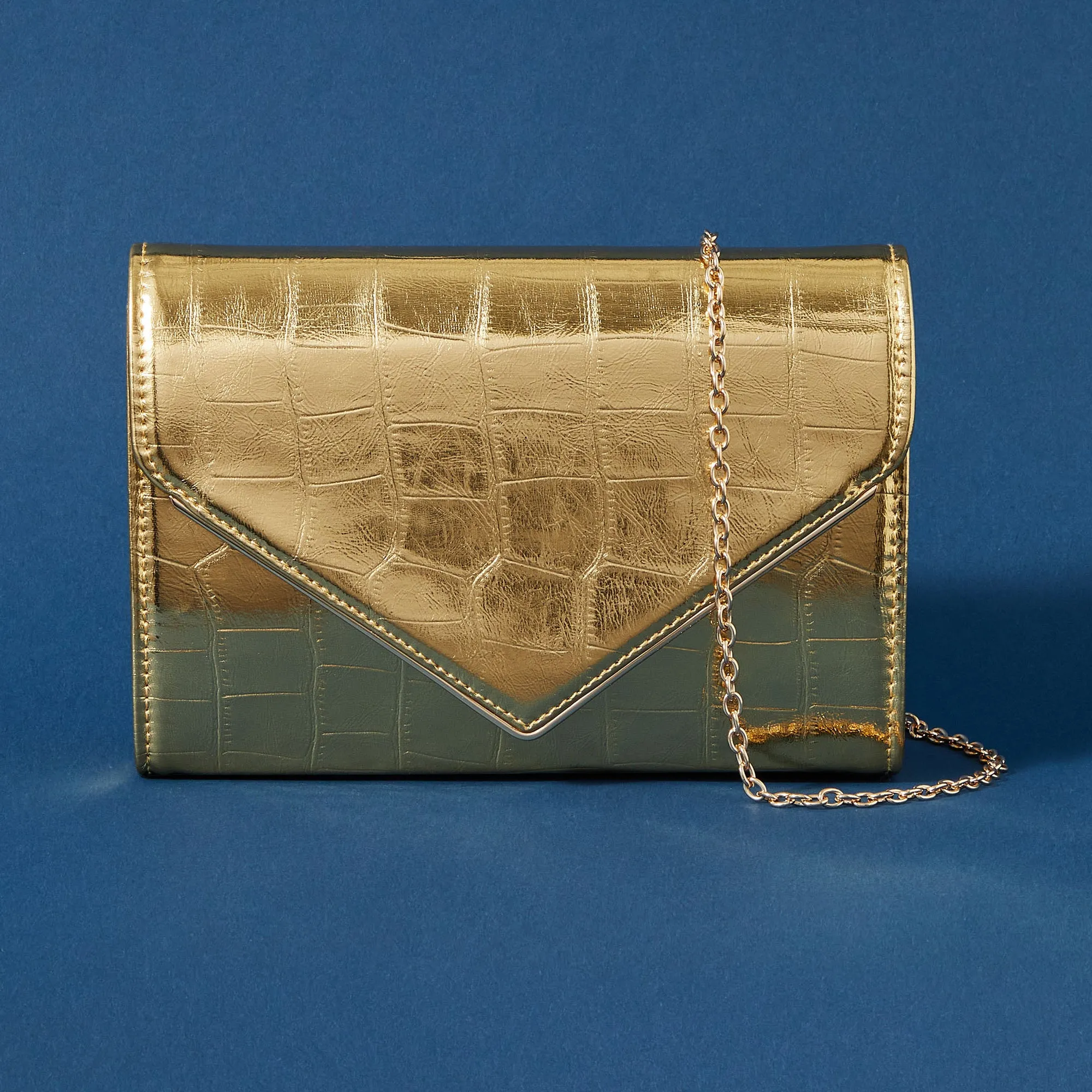 Accessorize London Women's Gold Milly Croc Clutch Bag