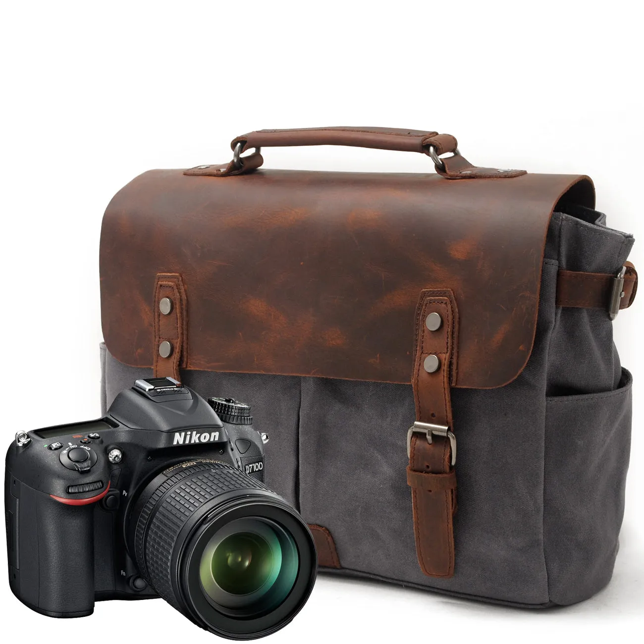 Arxus new oil wax canvas with crazy horse bag waterproof messenger bag retro camera bag