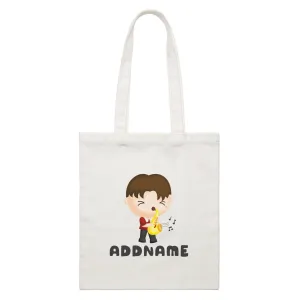 Birthday Music Band Boy Playing Saxophone Addname White Canvas Bag