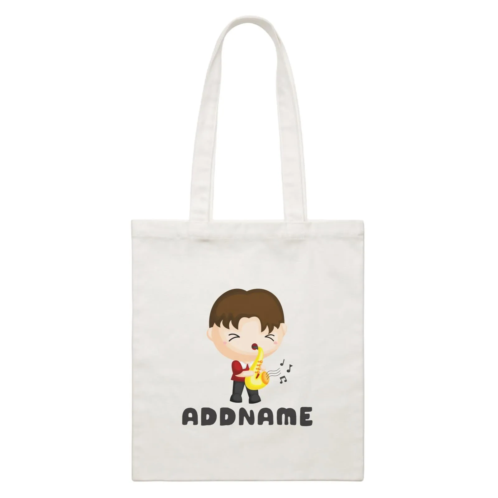 Birthday Music Band Boy Playing Saxophone Addname White Canvas Bag