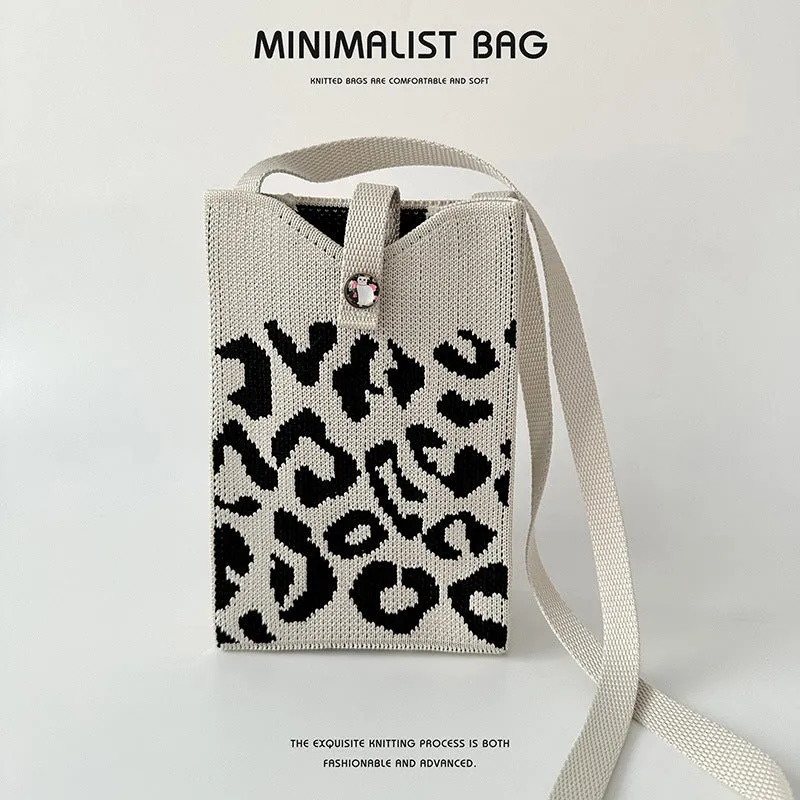 Black and white panda mini phone knitted bag