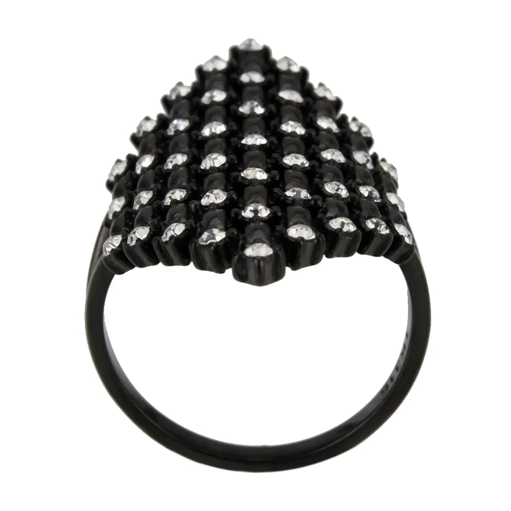 Black Stainless Steel Ring with Top Grade Crystal in Clear for Women Style TK3750