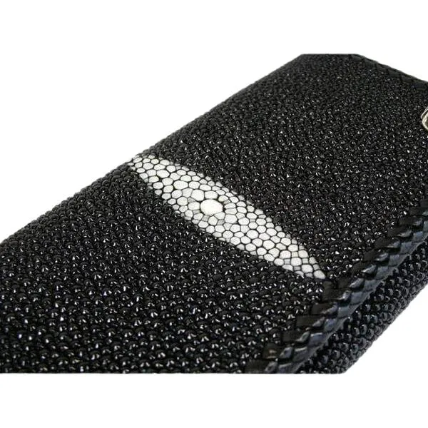 Black Stingray Leather Trifold Long Wallet