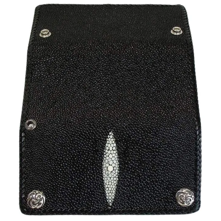 Black Stingray Leather Trifold Long Wallet