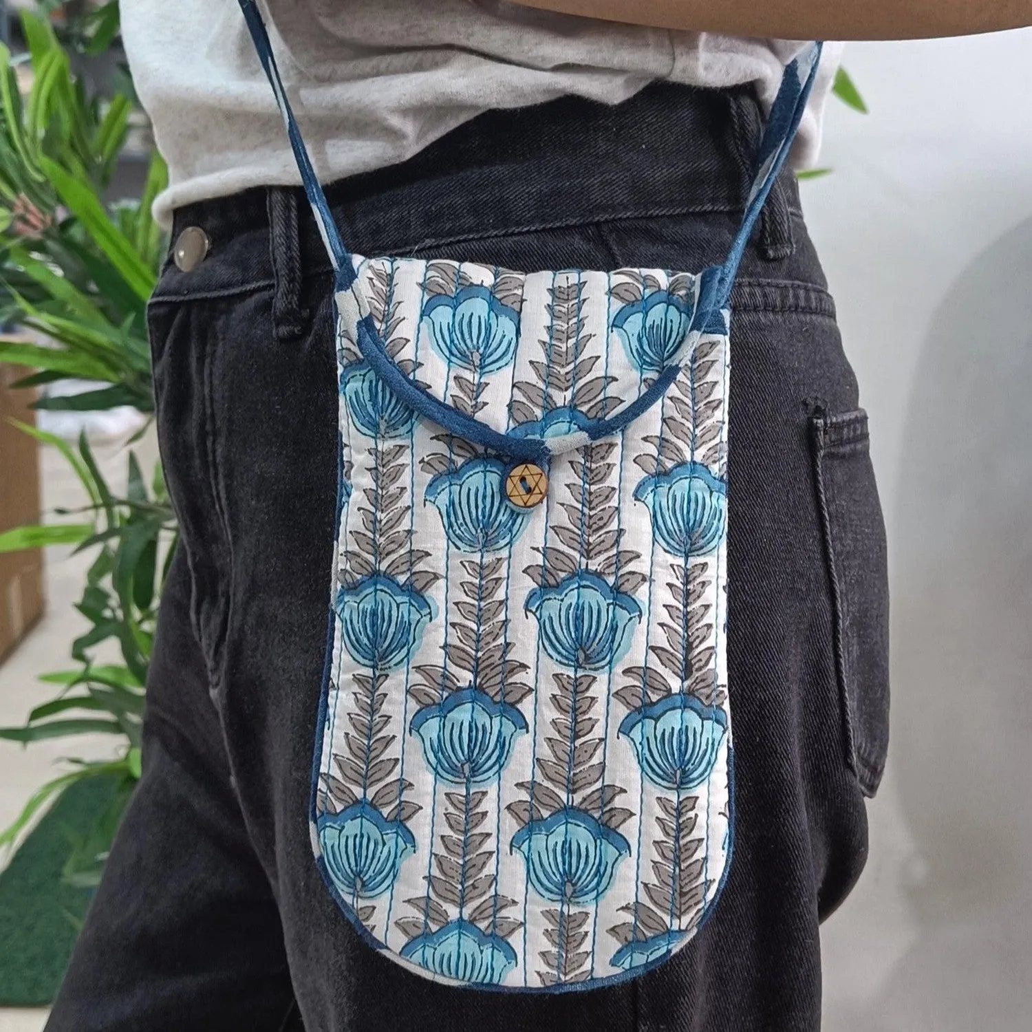 Blue & White Buti Phone Sling