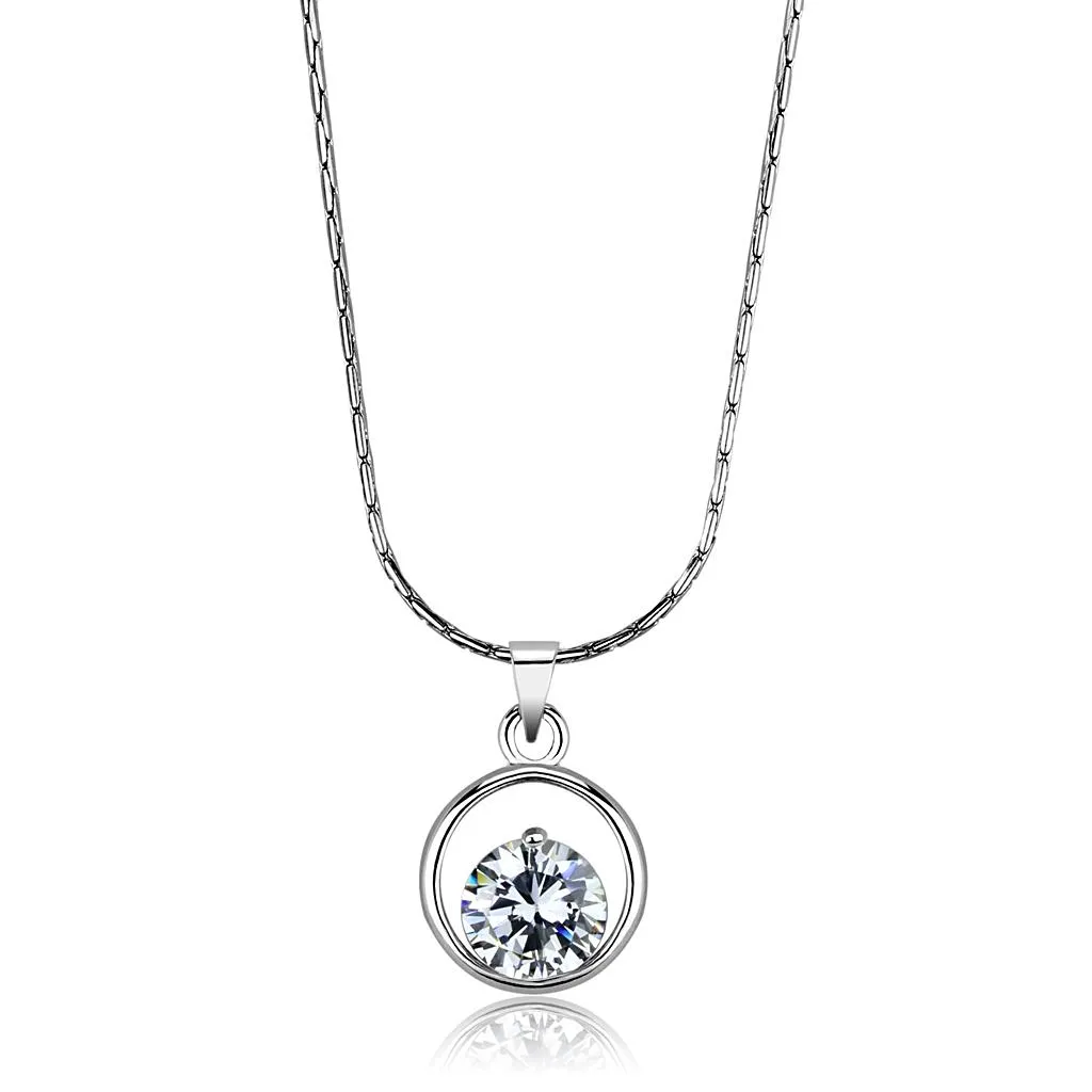 Brass Chain Pendant with AAA Grade CZ in Clear for Women Style LO4153