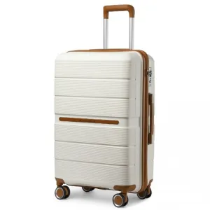 British Traveller 28 Inch Multi-Texture Polypropylene Hard Shell Suitcase with TSA Lock in Cream