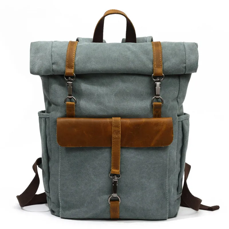 Canvas Leather Backpack, Laptop Backpack, Vintage Rucksack, Waterproof Travel Backpack