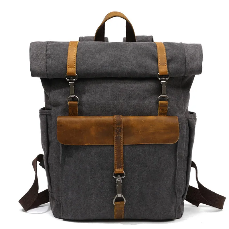 Canvas Leather Backpack, Laptop Backpack, Vintage Rucksack, Waterproof Travel Backpack