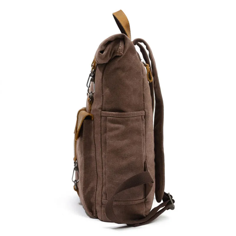 Canvas Leather Backpack, Laptop Backpack, Vintage Rucksack, Waterproof Travel Backpack