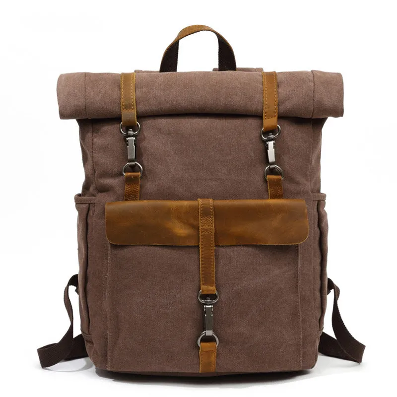 Canvas Leather Backpack, Laptop Backpack, Vintage Rucksack, Waterproof Travel Backpack