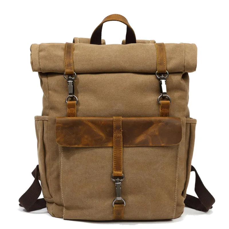 Canvas Leather Backpack, Laptop Backpack, Vintage Rucksack, Waterproof Travel Backpack