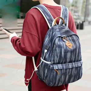 Canvas Women Mens 14" Navy Blue Travel Backpack Brown Computer Bag College Backpack for Men