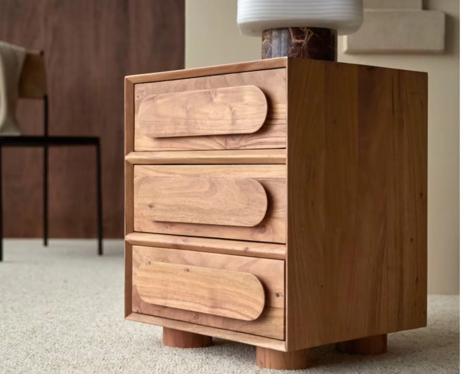 Chicago Solid Wood Three drawer Chester Bedside Table