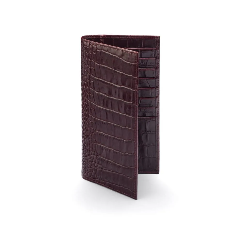 Classic Tall Leather Wallet With 8 Card Slots - Burgundy Croc