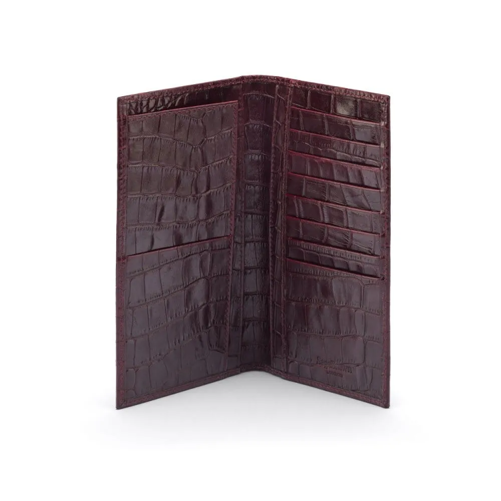 Classic Tall Leather Wallet With 8 Card Slots - Burgundy Croc