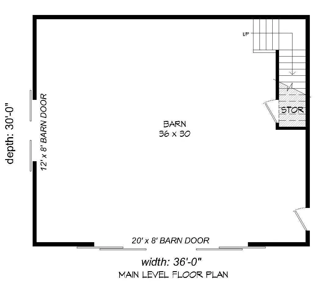 Compact 1-Bedroom Home Plan with Spacious Garage and Efficient Design