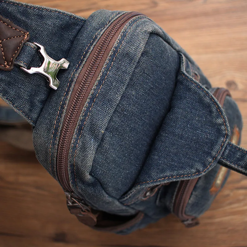 Cool Denim Mens Sling Bag Chest Bag Vintage Blue Denim Sling Bag For Men