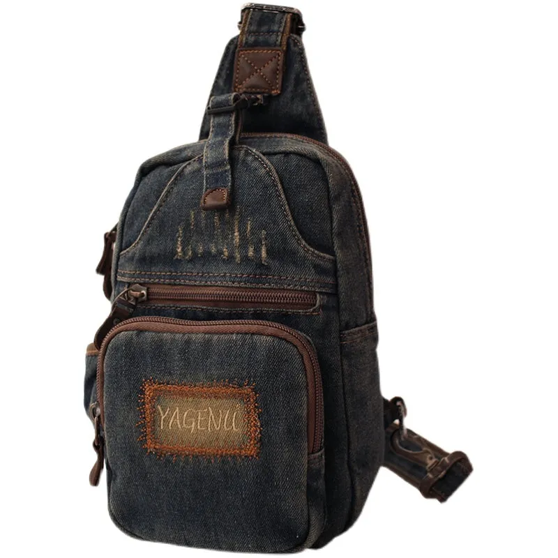 Cool Denim Mens Sling Bag Chest Bag Vintage Blue Denim Sling Bag For Men