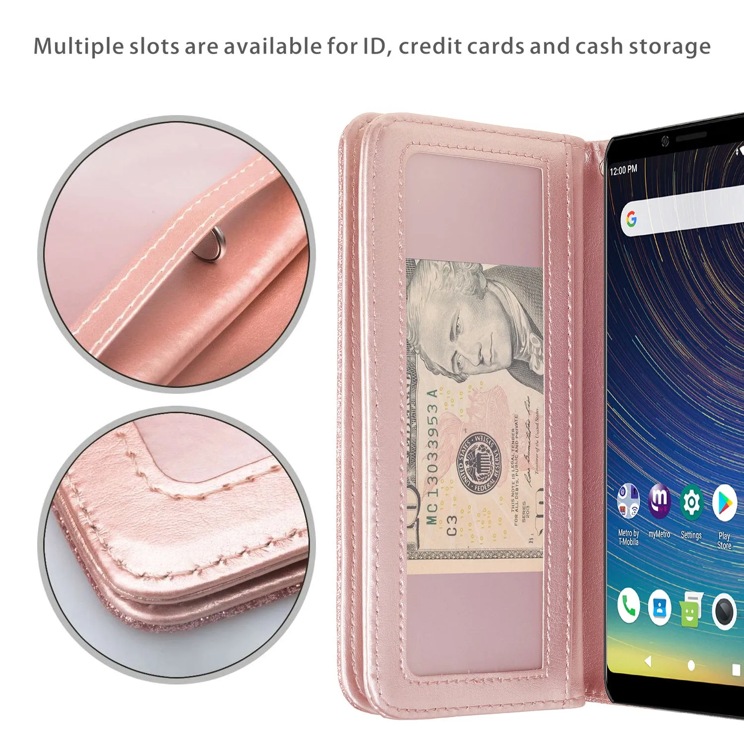 Coolpad Legacy Case, Coolpad Legacy Case, Glitter Faux Leather Flip Credit Card Holder Wrist Strap Shockproof Protective Wallet Case Clutch for Coolpad Legacy - Rose Gold