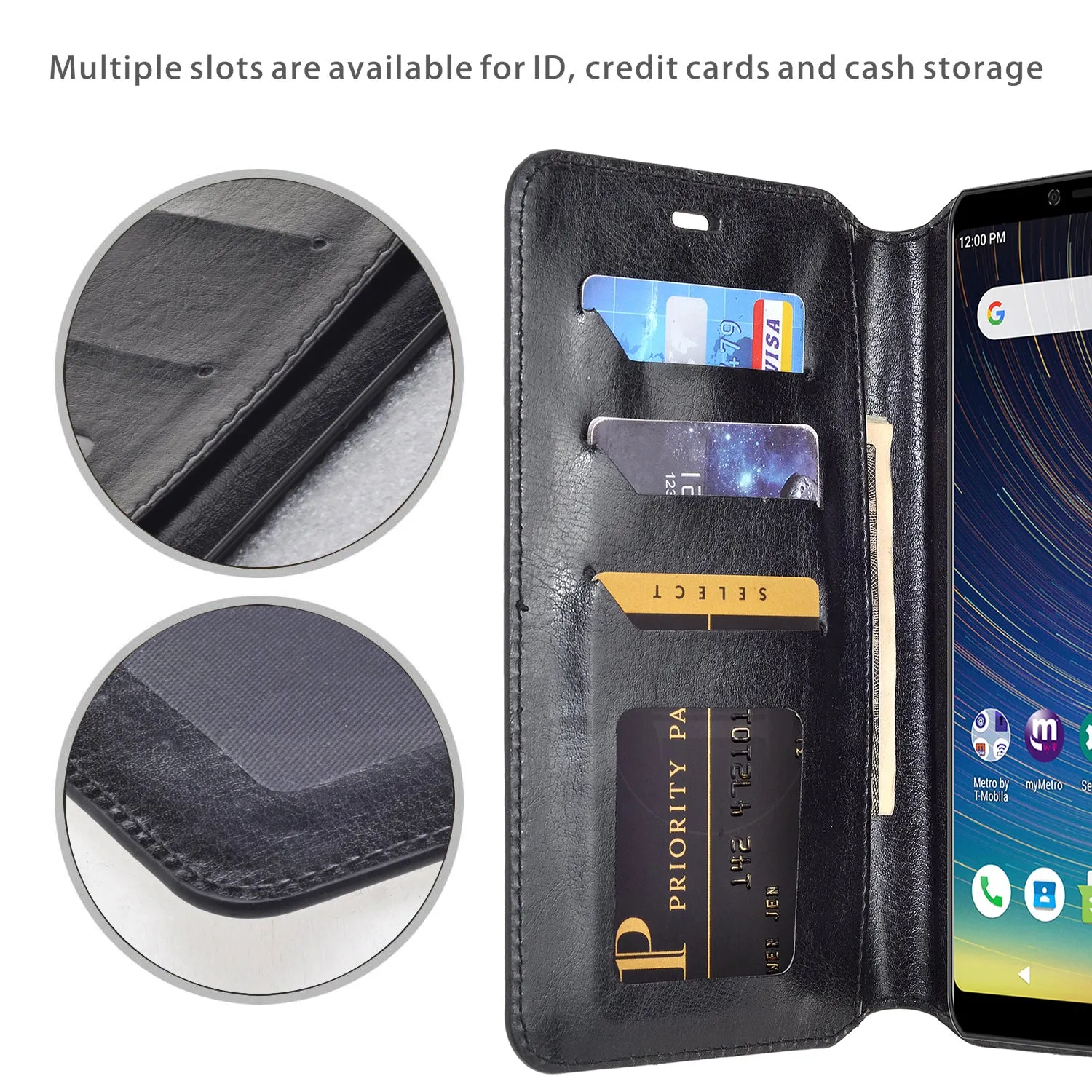 Coolpad Legacy Case, Coolpad Legacy Wallet Case, Pu Leather Wallet Case [Kickstand] with ID & Credit Card Slots for Legacy  - Black