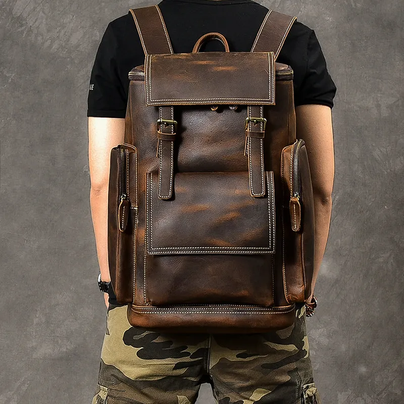 Crazy Horse Leather Men Backpack Vintage Laptop Backpack Travel Backpack ESS468