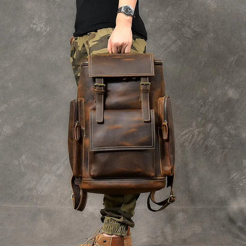 Crazy Horse Leather Men Backpack Vintage Laptop Backpack Travel Backpack ESS468