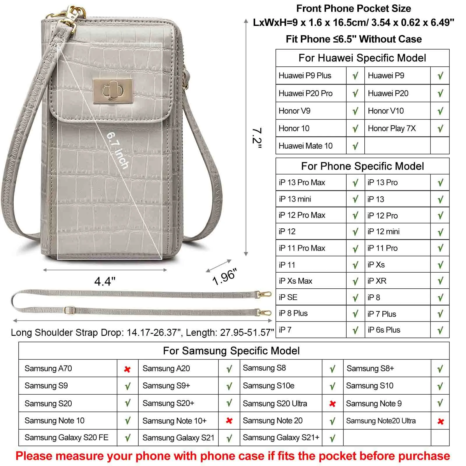 Crocodile Pattern RFID Blocking Cell Phone Purse