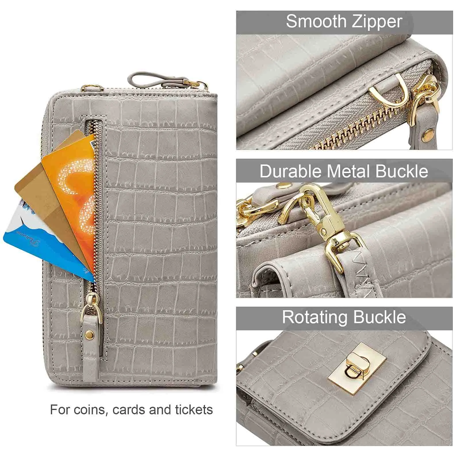 Crocodile Pattern RFID Blocking Cell Phone Purse