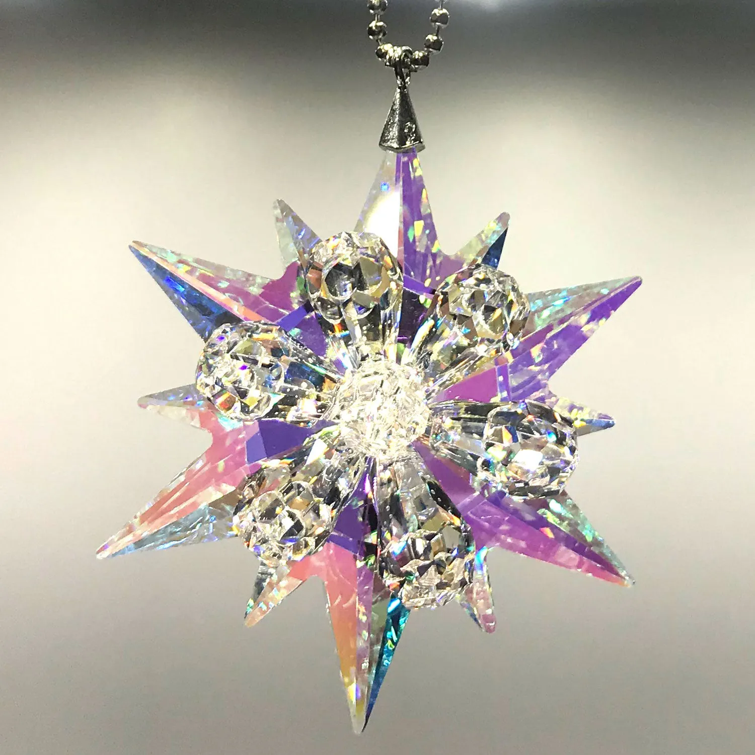 Crystal Ornament Aurora Borealis and clear Starflower Prism Colorful Magnificent Crystals 2 3/4-inch