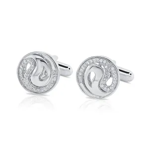 CZ Ying and Yang Style Cuff-Links in Sterling Silver