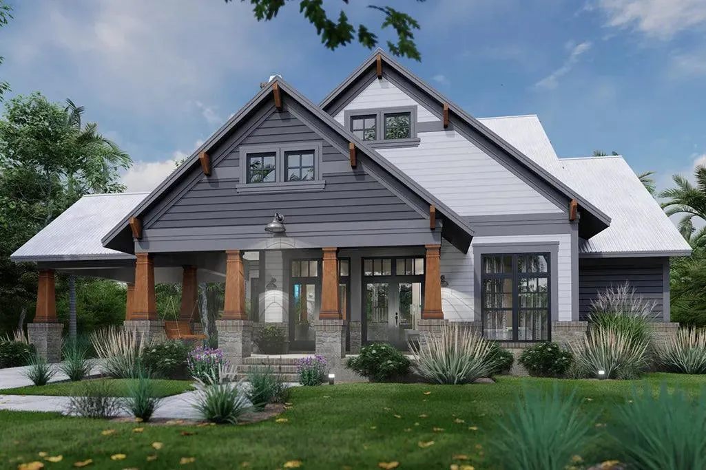 Elegant 3-Bedroom Home Plan with Bonus Room and Spacious Porches