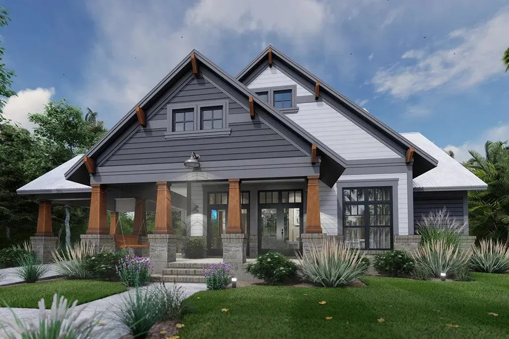 Elegant 3-Bedroom Home Plan with Bonus Room and Spacious Porches