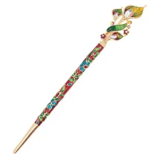 Enamel Cloisonne Calla Lily Hair Stick with Rhinestones