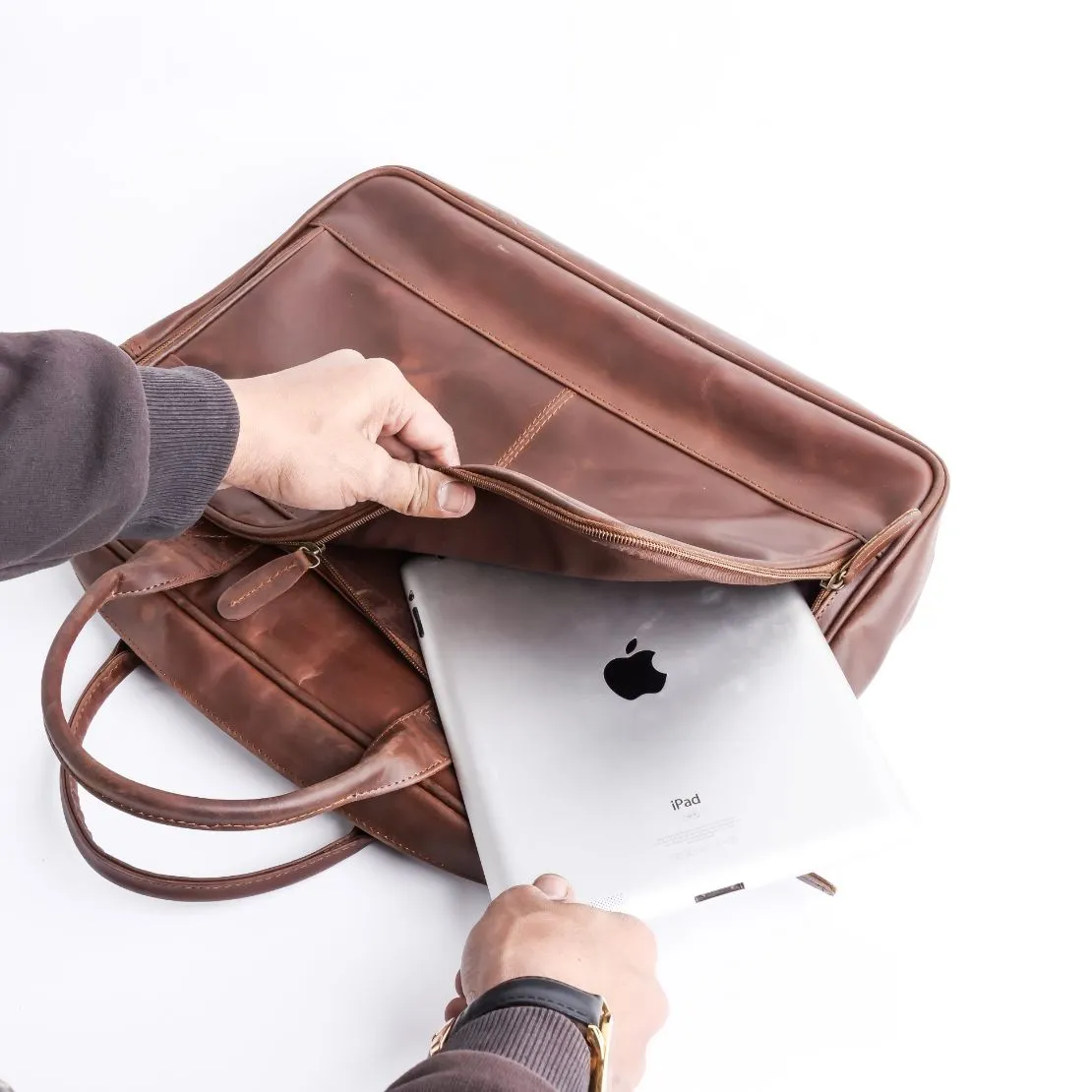 Everyday Companion Leather Laptop Bag-Tan